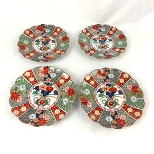 Set 4 ARITA Imari Fan 7.5" Salad Lunch Plates Scalloped Made in Japan 1980s